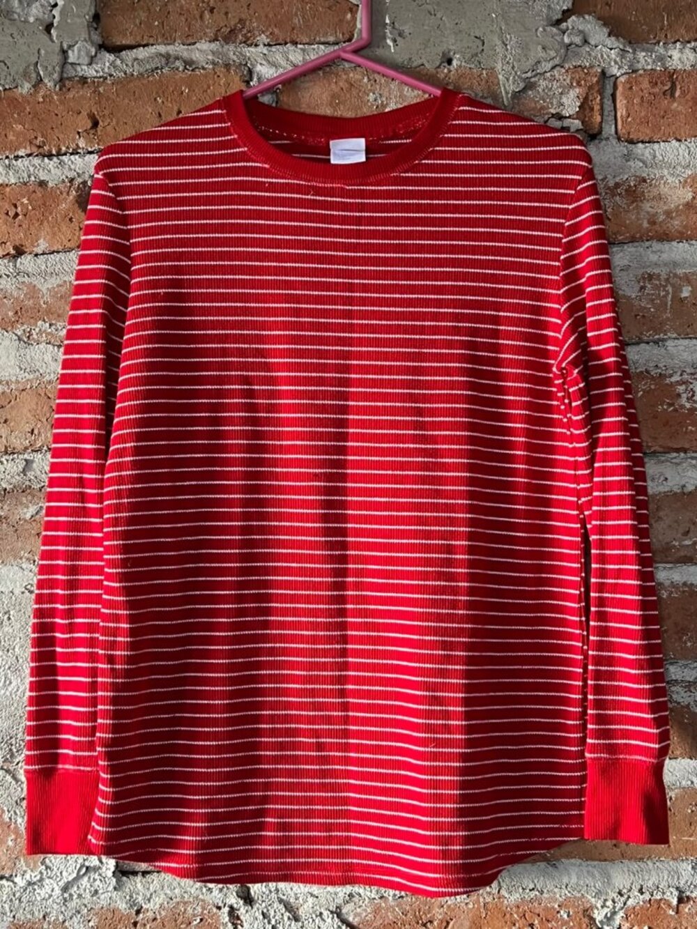 Stars Above Red White Striped Waffle Knit Thermal Long Sleeve Top Small